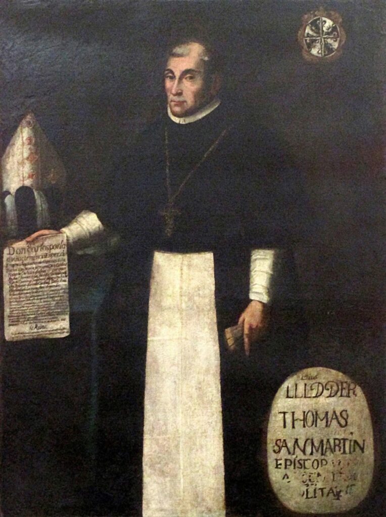 Retrato de Fray Tomás de San Martín con la cédula de la la Real Provisión de Fundación de la Universidad de Lima